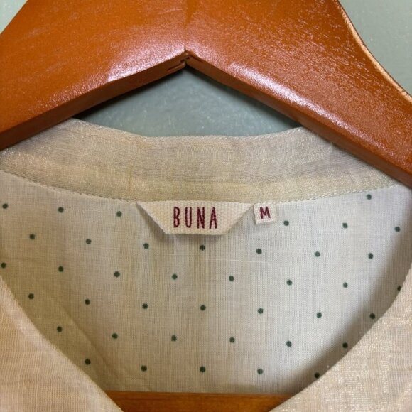 Buna Handmade Midi Dress Cream Cotton Silk Floral Buttons Med Cottagecore Fairy - Picture 3 of 16